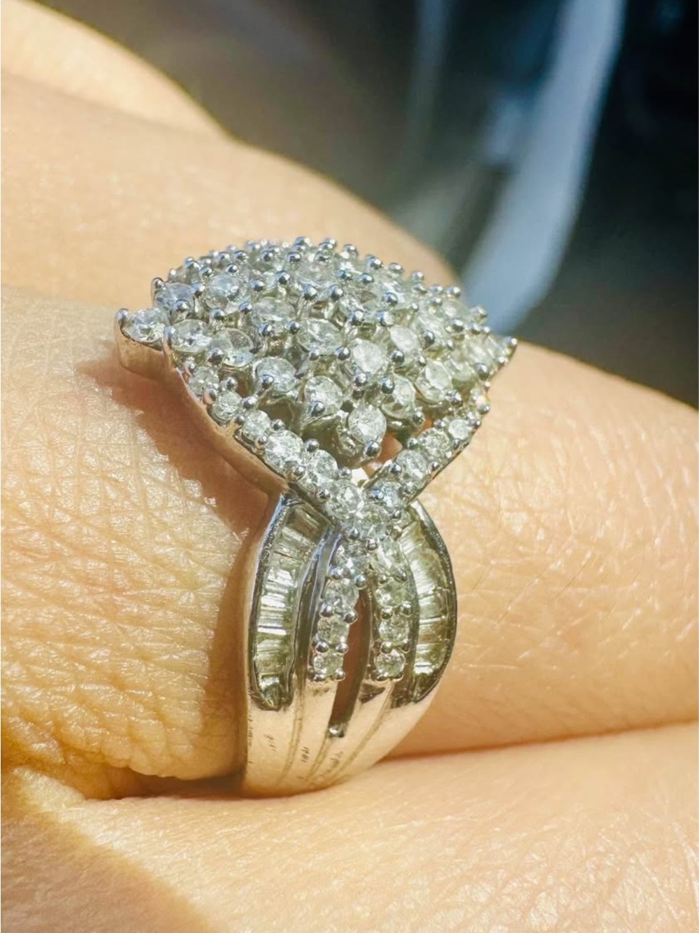 XL Natural Diamond ring band white gold on 925 silver over 1 ct sz 7 or 8 sizabl - Picture 4 of 8